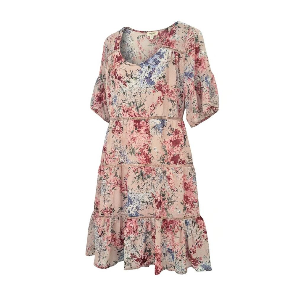 Umgee Dress Sz Small Tiered Floral Boho Cottagecore Prairie Pink Babydoll